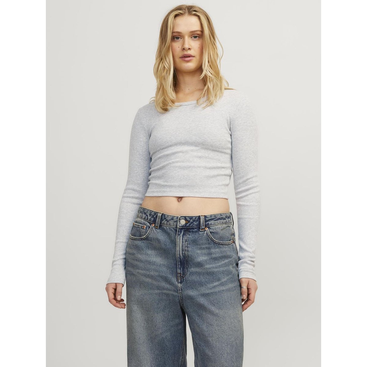 T-shirt court manches longues grise - light grey melange, JJXX