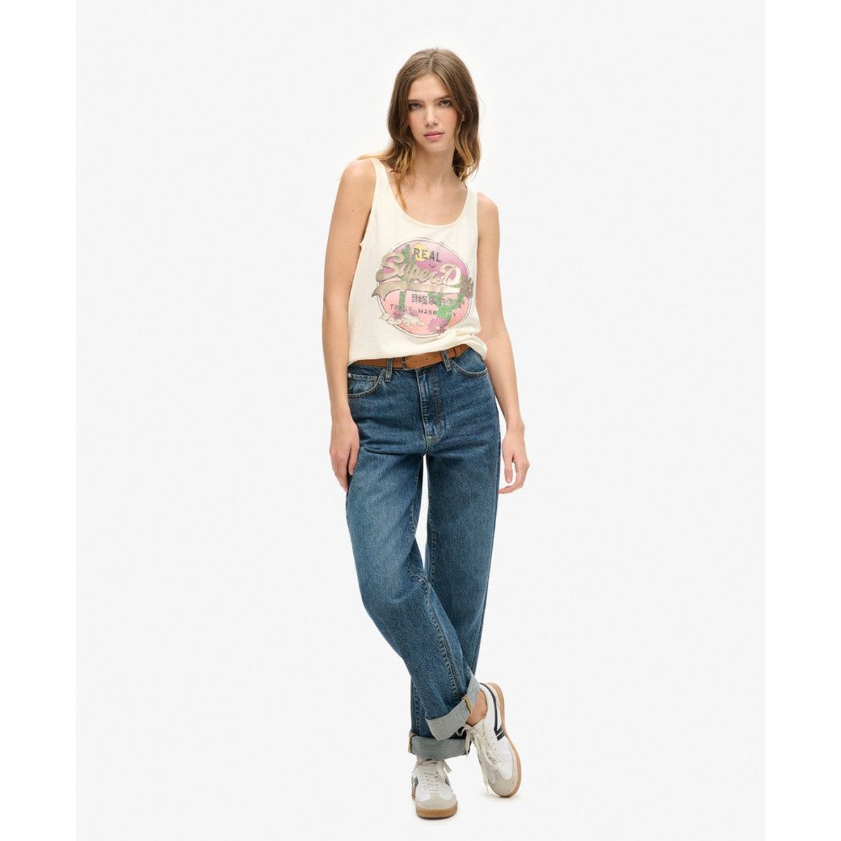 Débardeur Vintage Logo Narrative blanc cassé, SUPERDRY