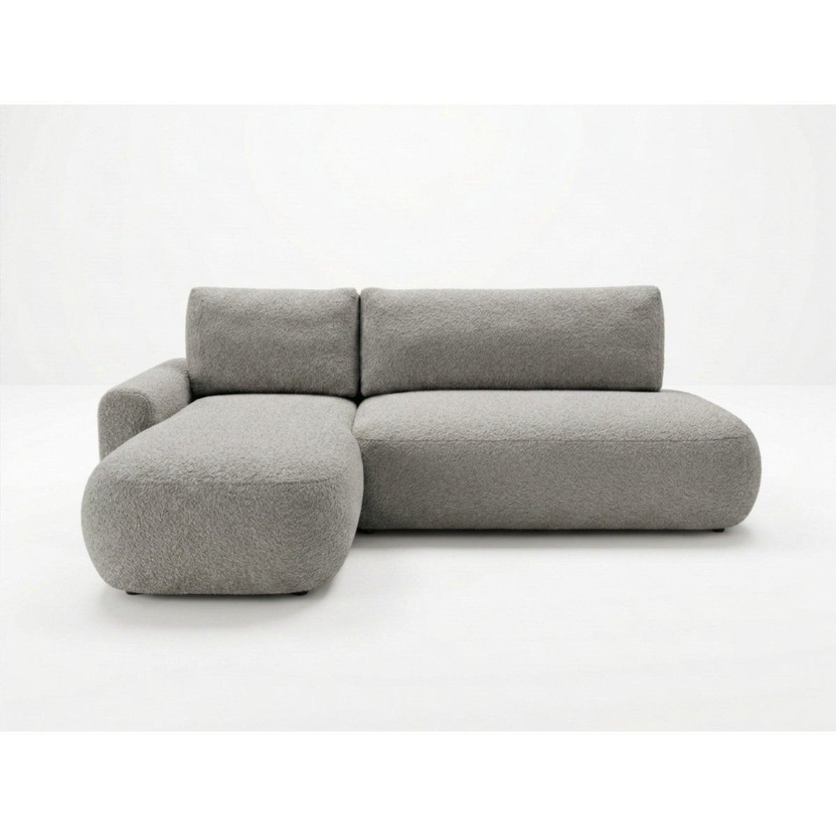 Canapé d'angle convertible 3 places en tissu bouclette, TANGO gris, BOBOCHIC