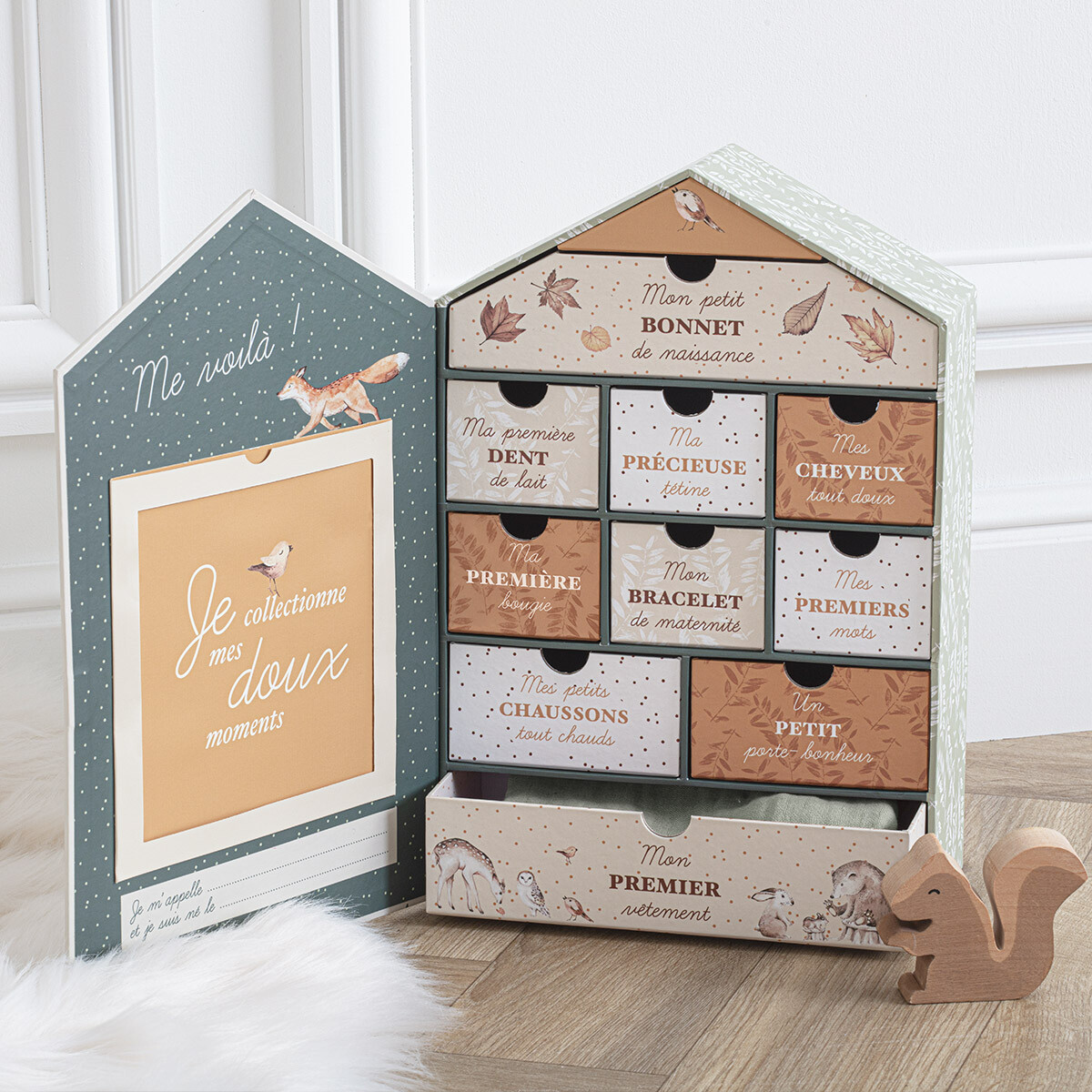 Coffret de naissance forme maison FORÊT vert, ATMOSPHERA FOR KIDS
