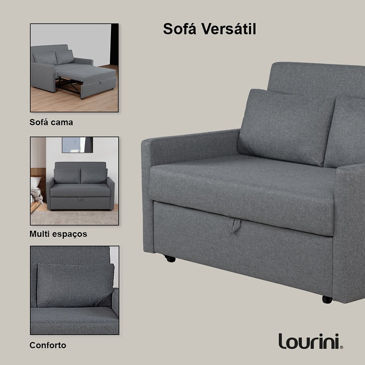 Sofá Soria, Cinza, de 2 Lugares, Lourini® cinzento, LOURINI