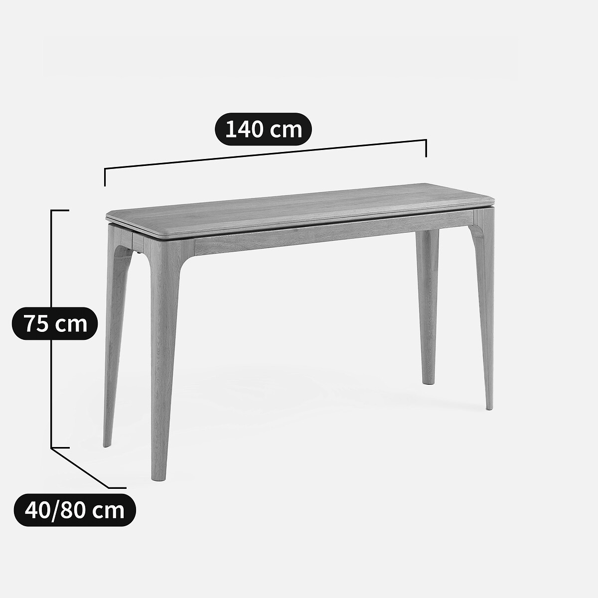 Consola extensible, en roble macizo y chapa de roble, SANARA roble natural, AM.PM