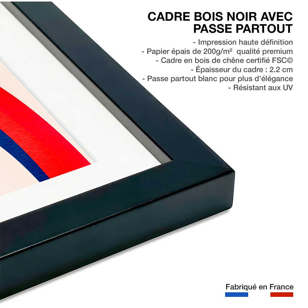 Affiche ""Belle journée!"" affiche + cadre en bois - noir, HEXOA