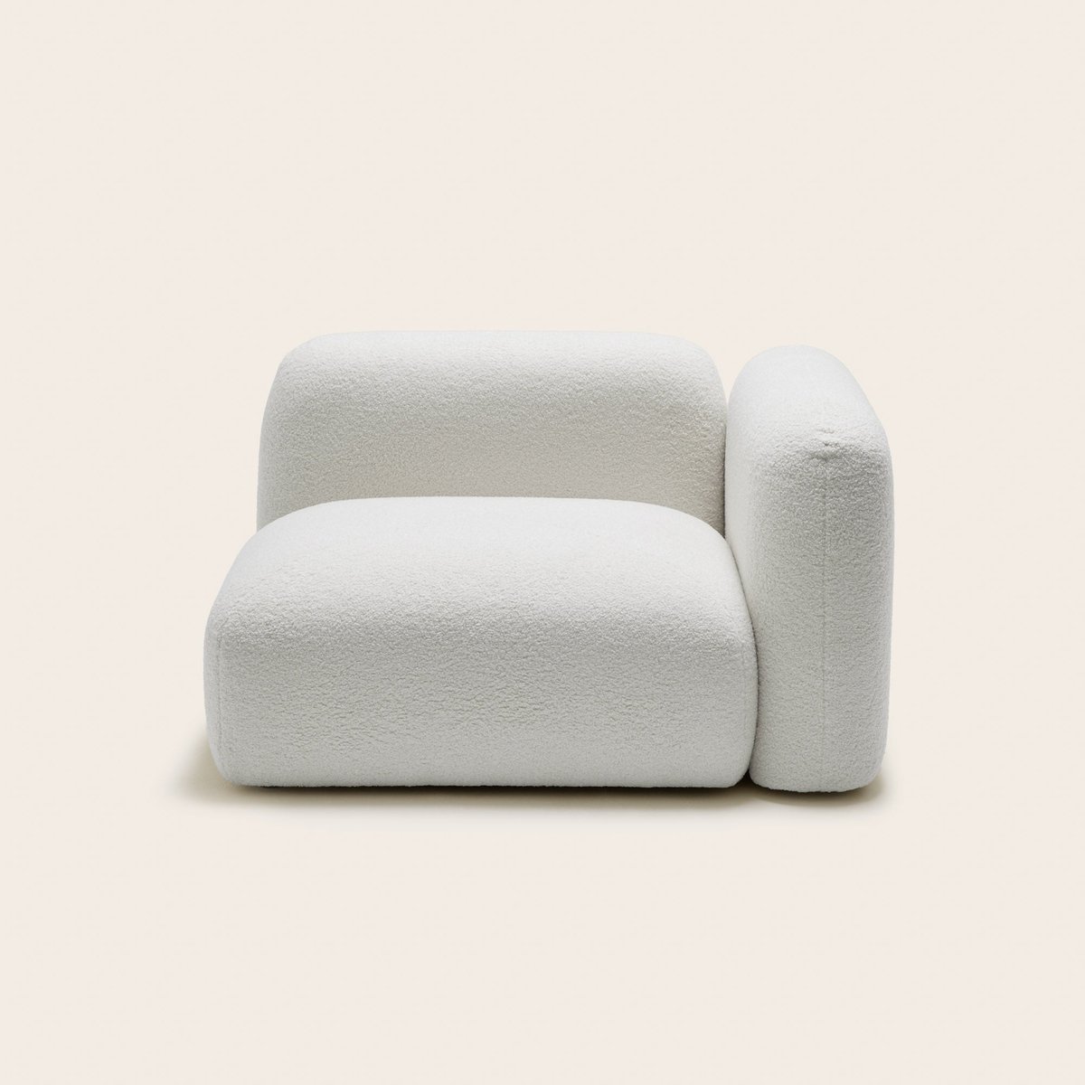 Chauffeuse Modulable Accoudoir Droit avec Tissage natté en coton et acrylique ISILD him bouclette ivoire, MADURA
