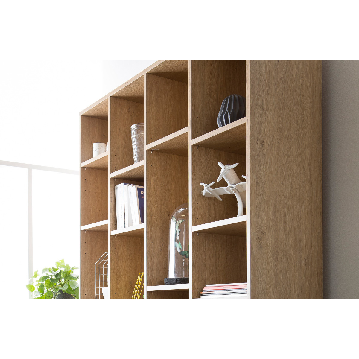 Bibliothèque design en bois L149 cm RYTHM chêne clair, MILIBOO