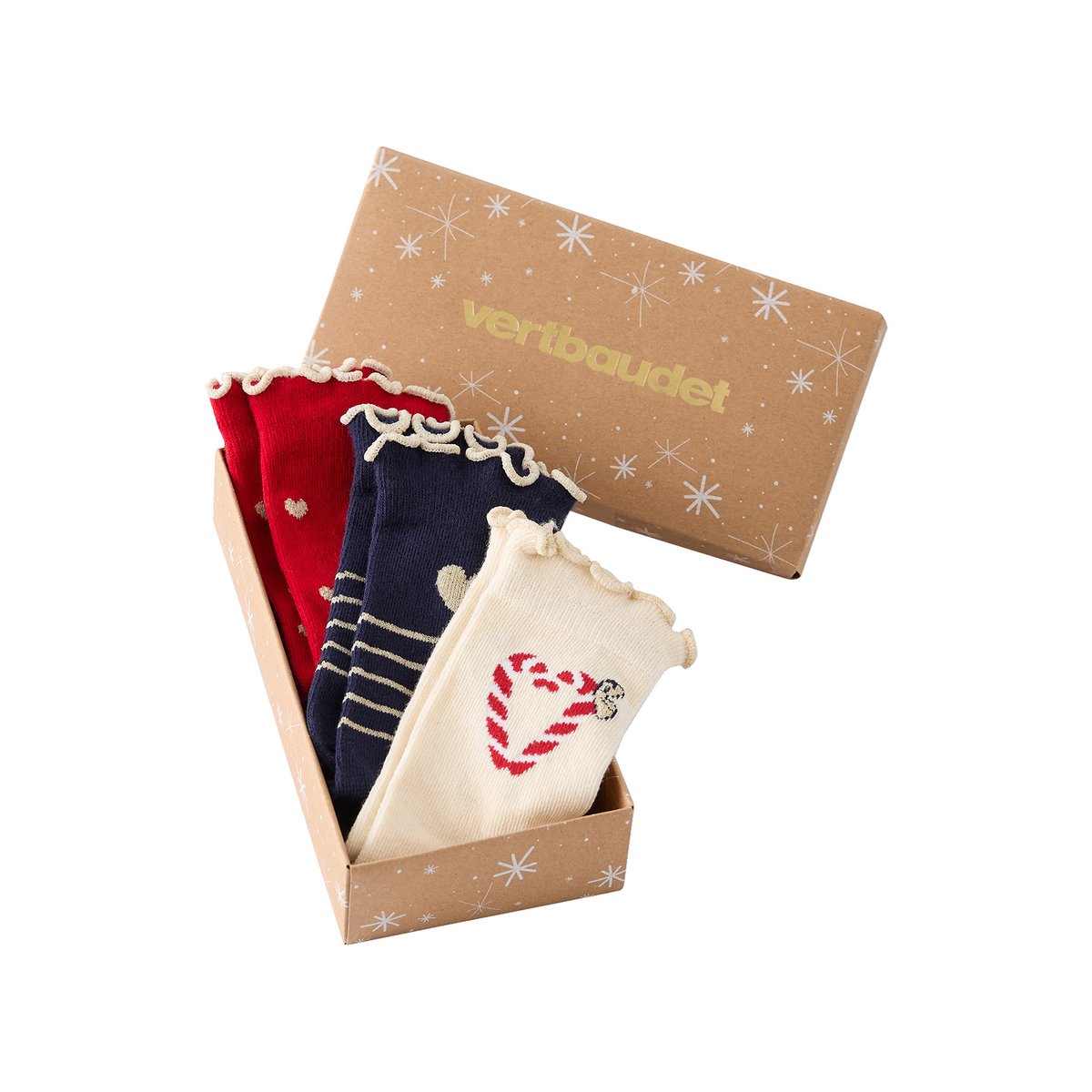 Lot de 3 chaussettes noël rouge, VERTBAUDET
