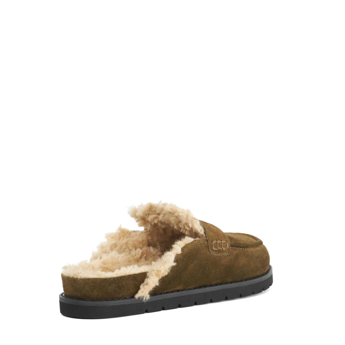 Mocassins mules en daim à arrière ouvert doublés imitation peau de mouton - GOLDY khaki-suede, DUNE LONDON