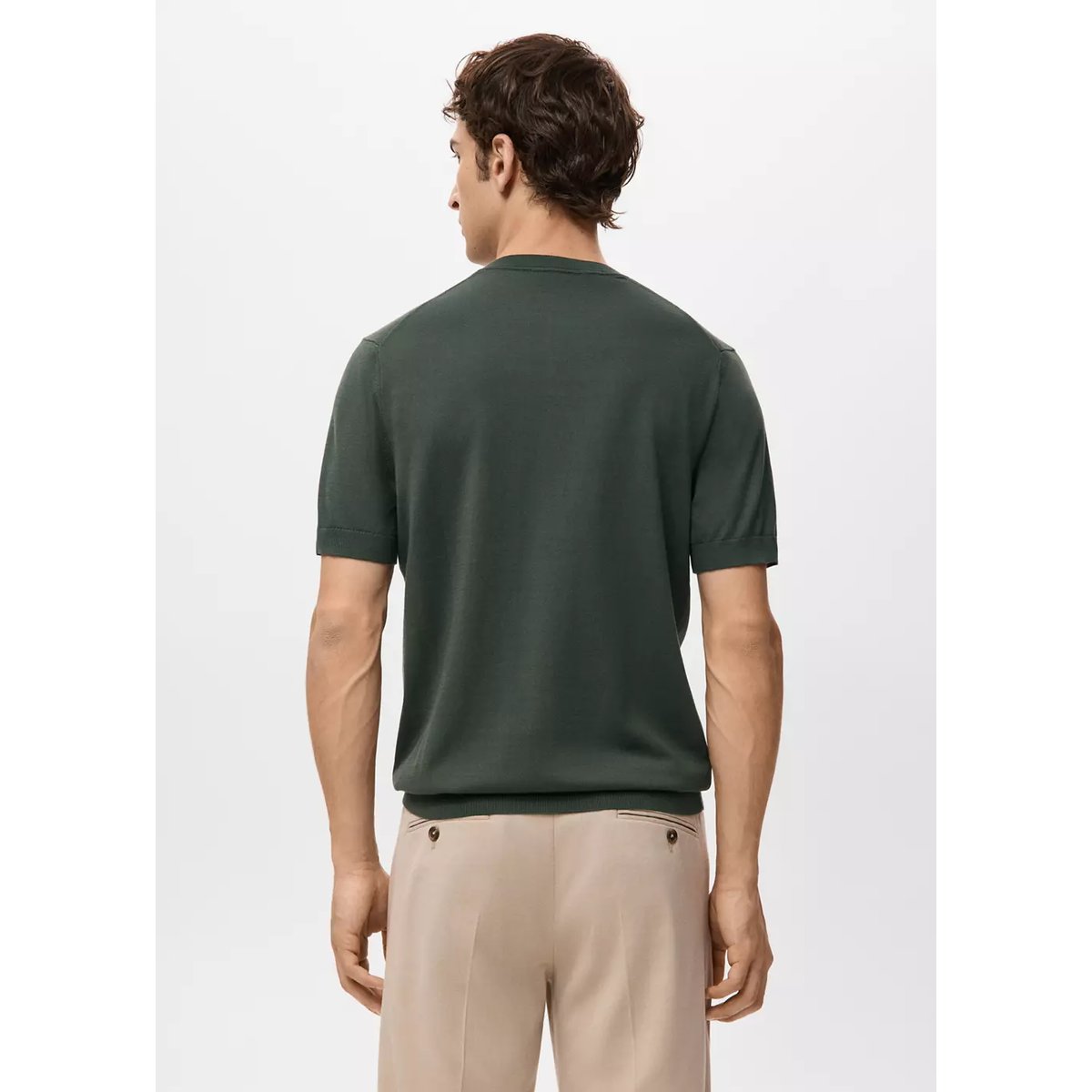 T-shirt maille fine 100 % coton kaki, MANGO MAN