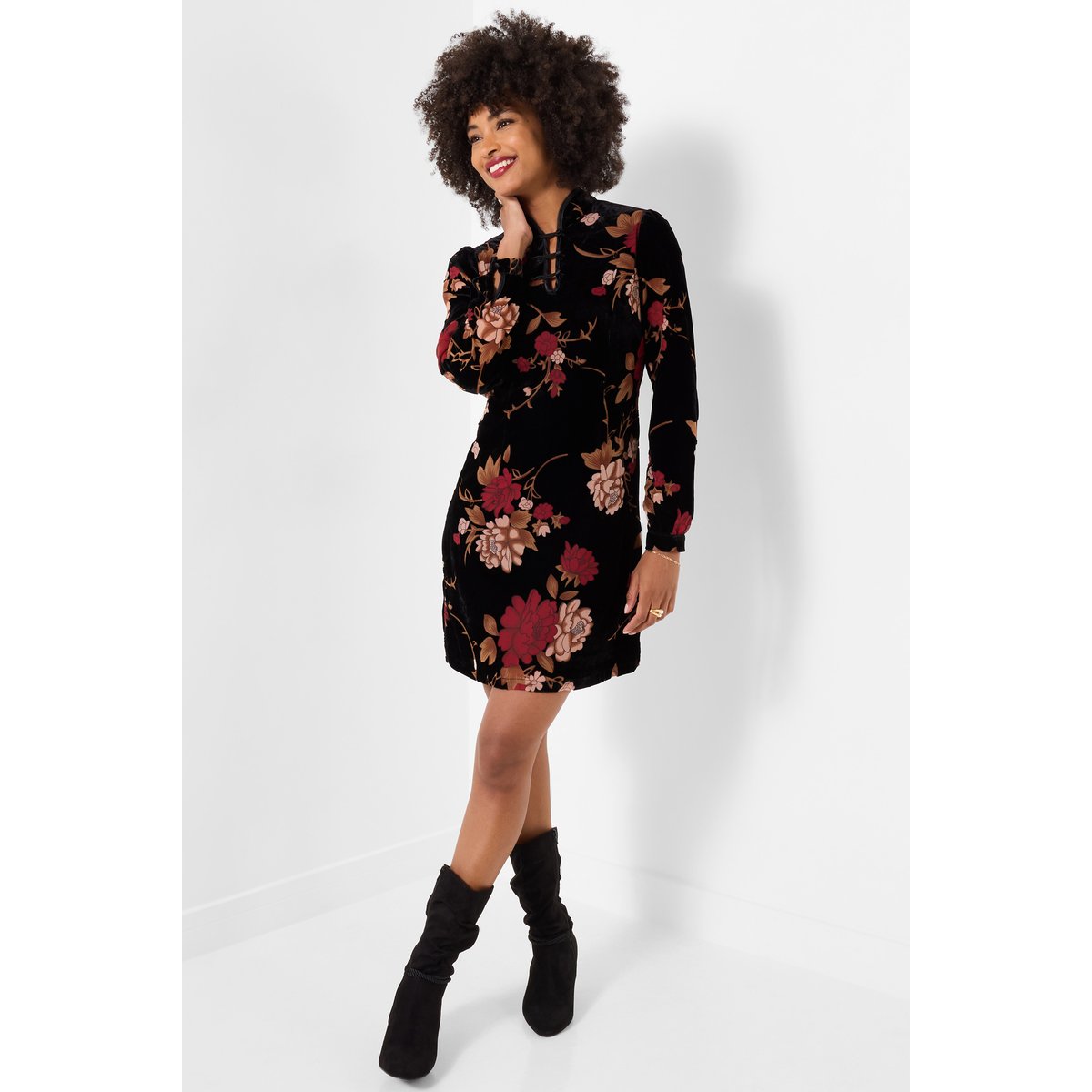 Divine Robe Tunique en Velours Dévoré noir, JOE BROWNS
