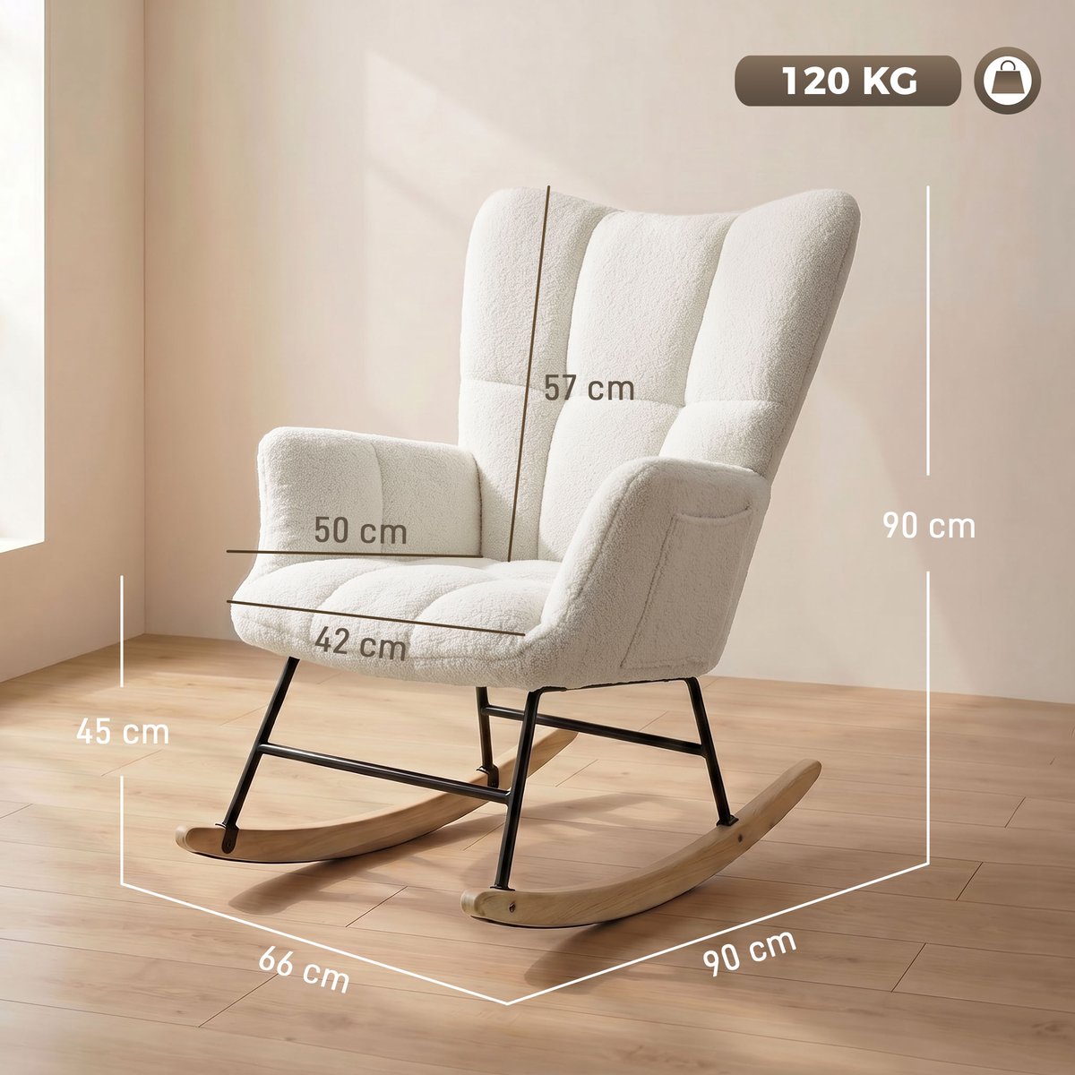 Fauteuil à bascule Peluche Teddy (100% crème, noir, HOMCOM