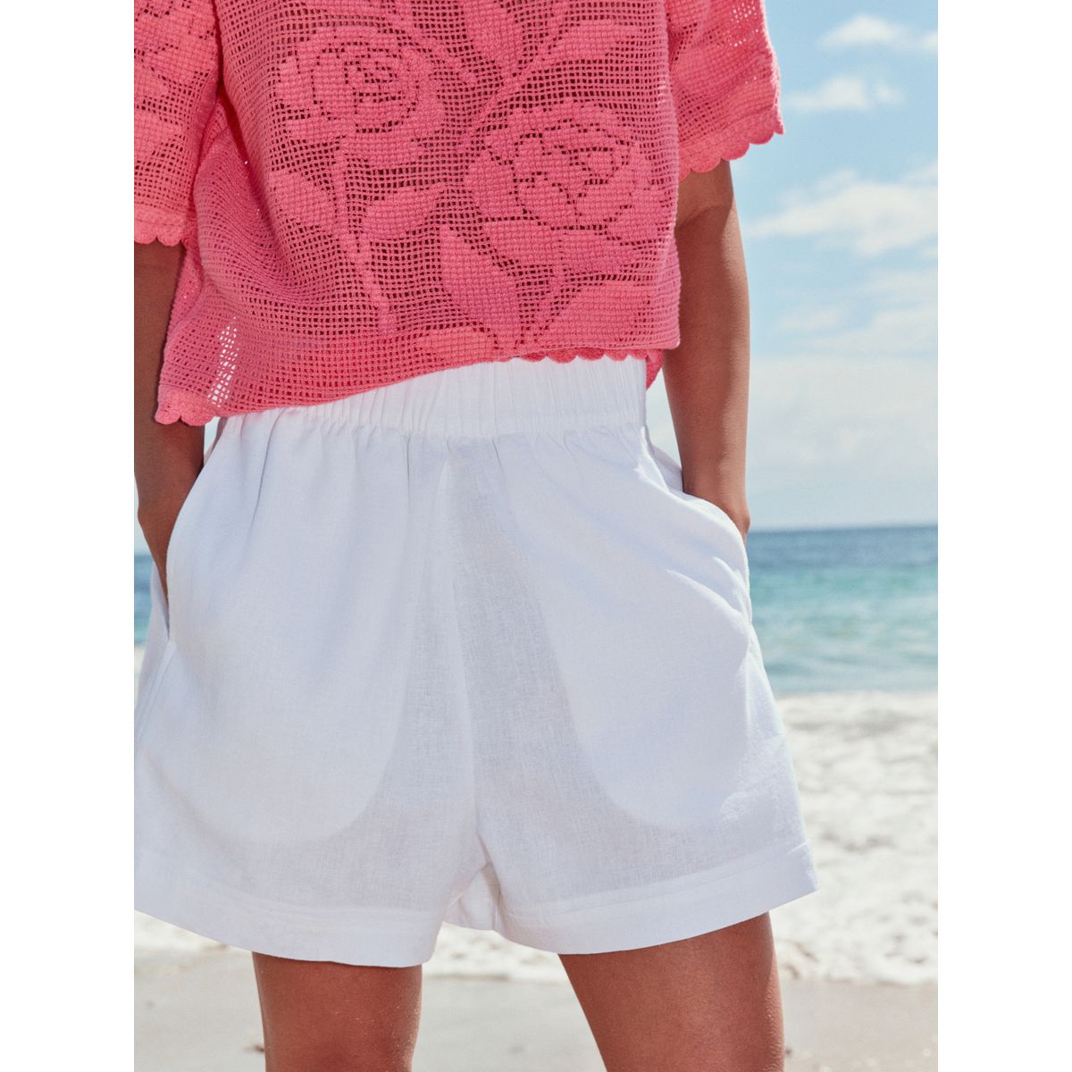 Short en lin mélangé blanc, NEXT