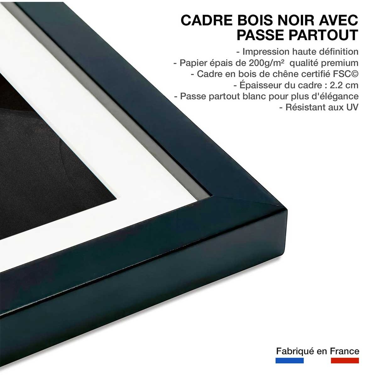 Affiche célébrité Jean-Paul Belmondo affiche + cadre en bois - noir, HEXOA