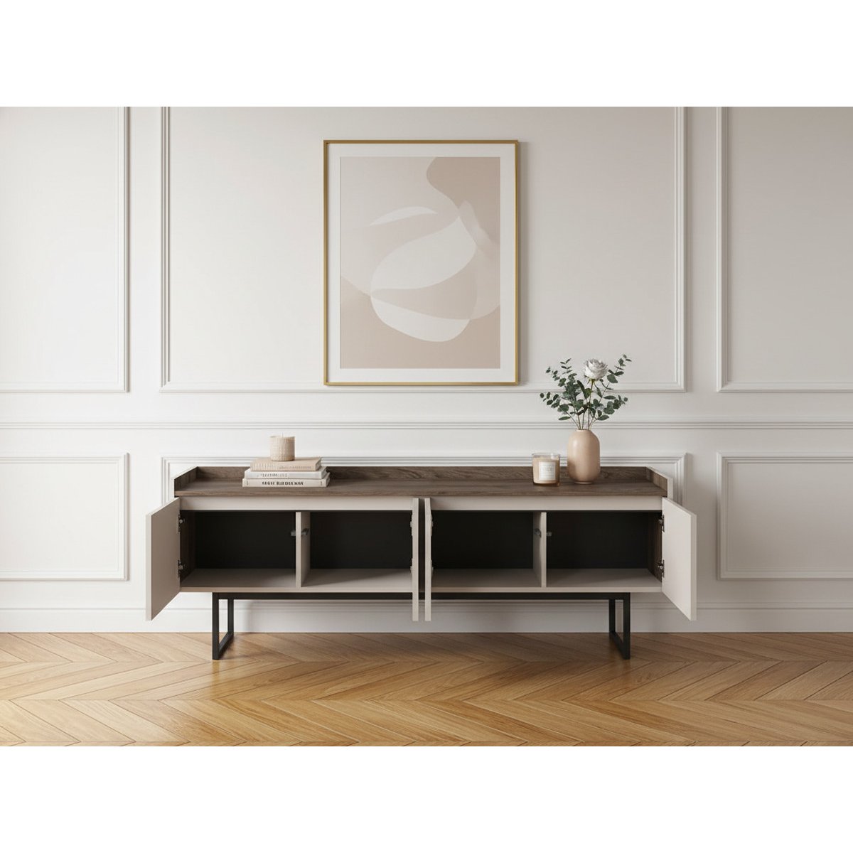 Meuble TV 166 cm panneaux de particules, LOUNA beige, BOBOCHIC