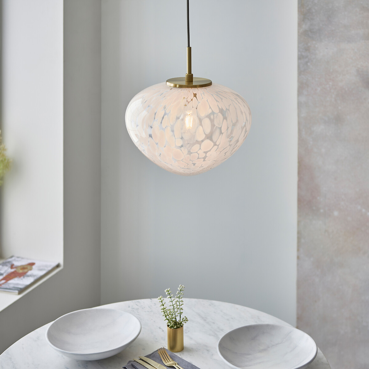 Mira Confetti Glass Pendant Light in Satin Brass aged brass, ÉDITÉ
