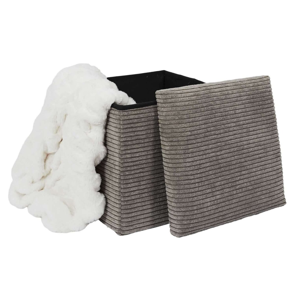 Pouf de rangement pliable en velours côtelé SCOTT taupe, THE HOME DECO FACTORY