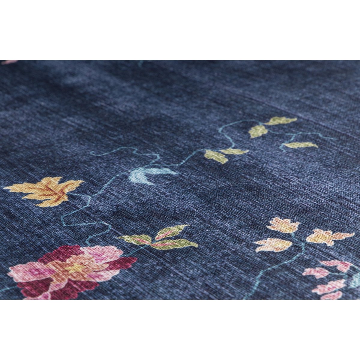 Tapis floral effet velours HORTENSE bleu naturel, AFK LIVING