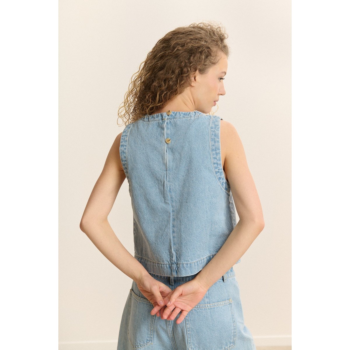 Top sans manches en denim CESAR bleu, GARANCE PARIS 