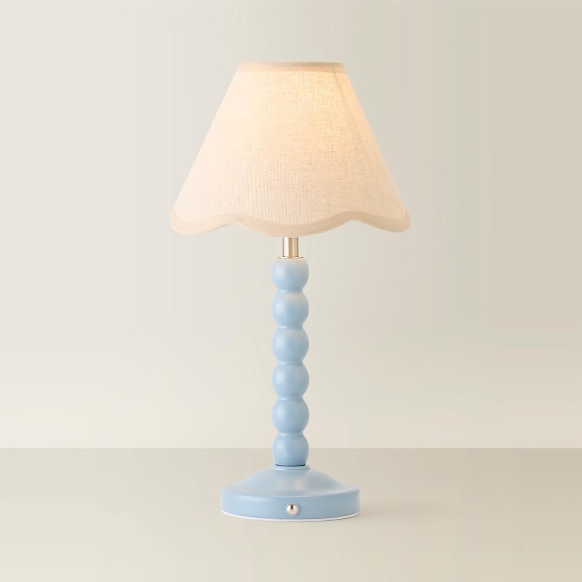 Bobbie Painted Bobbin Rechargeable Table Lamp with Natural Scallop Shade blue, SO'HOME