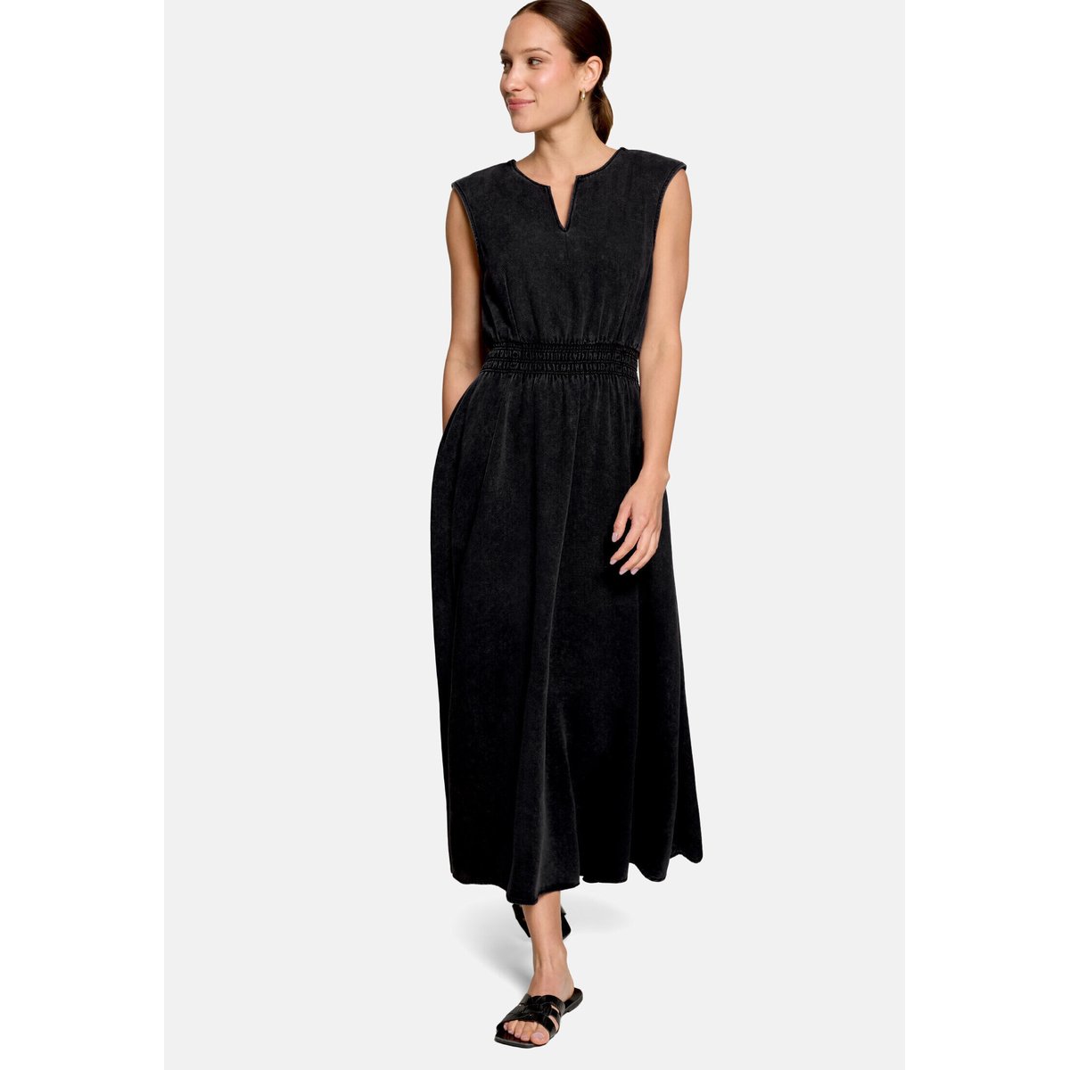 Robe longueur midi à taille élastique black denim, ZERO