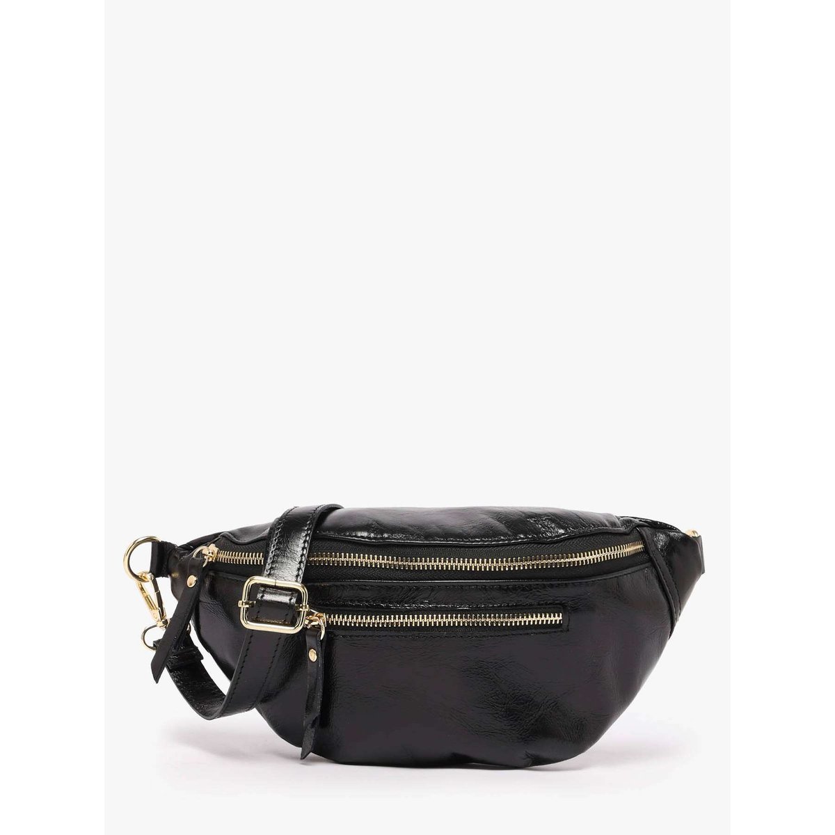 Sac banane cuir nero, MILANO