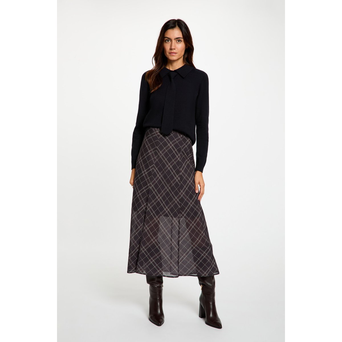 Jupe midi taille haute multicolore, MORGAN