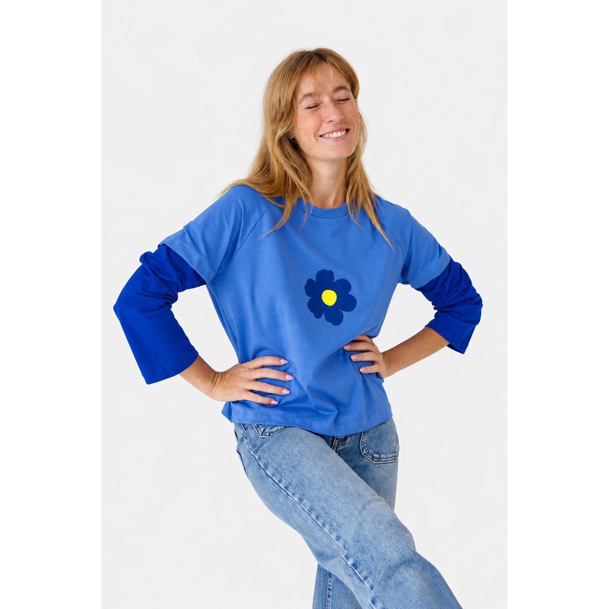 T-shirt court manches superposées ARIA bleu / jaune, MINDTRAVELER
