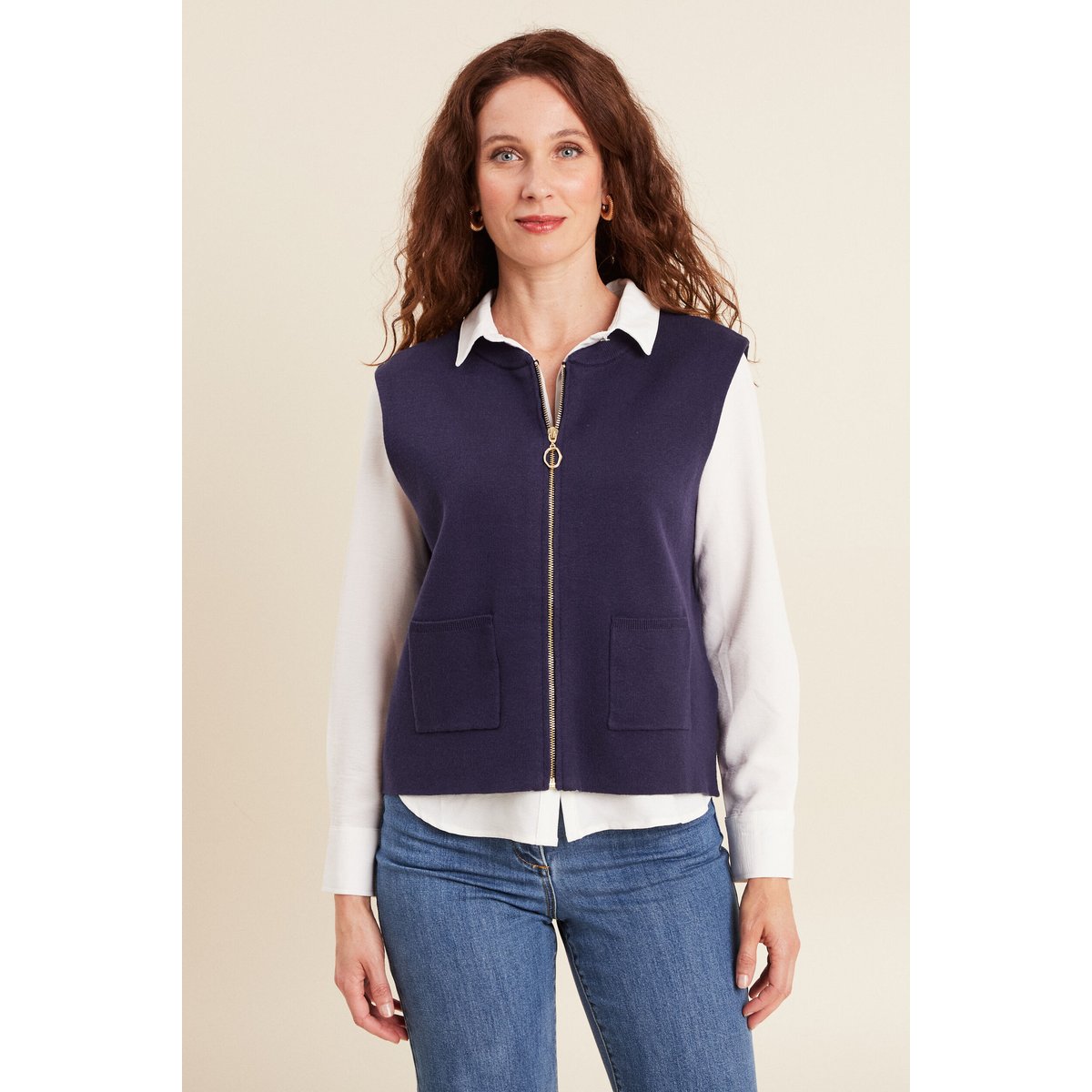 Gilet droit court sans manches bleu marine, BREAL
