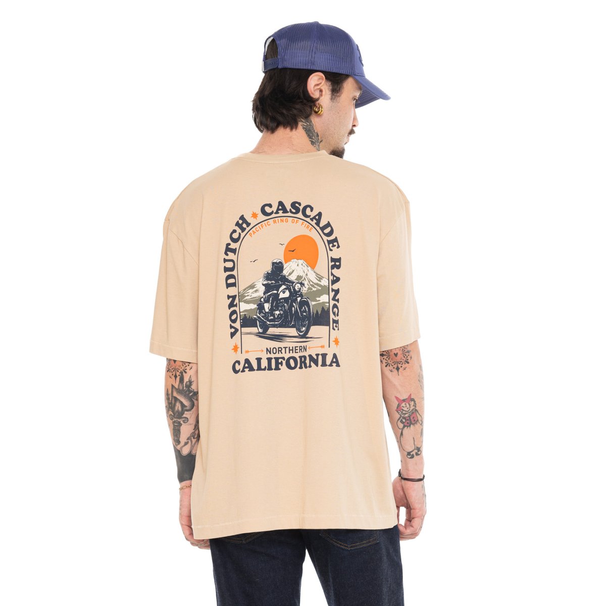Tee shirt coton ROAD beige/bleu/orange, VON DUTCH