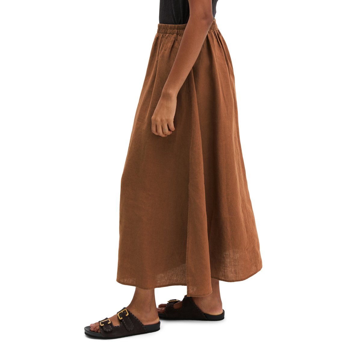 Jupe longue en lin A-Shape avec ceinture élastique marron, MARC O'POLO