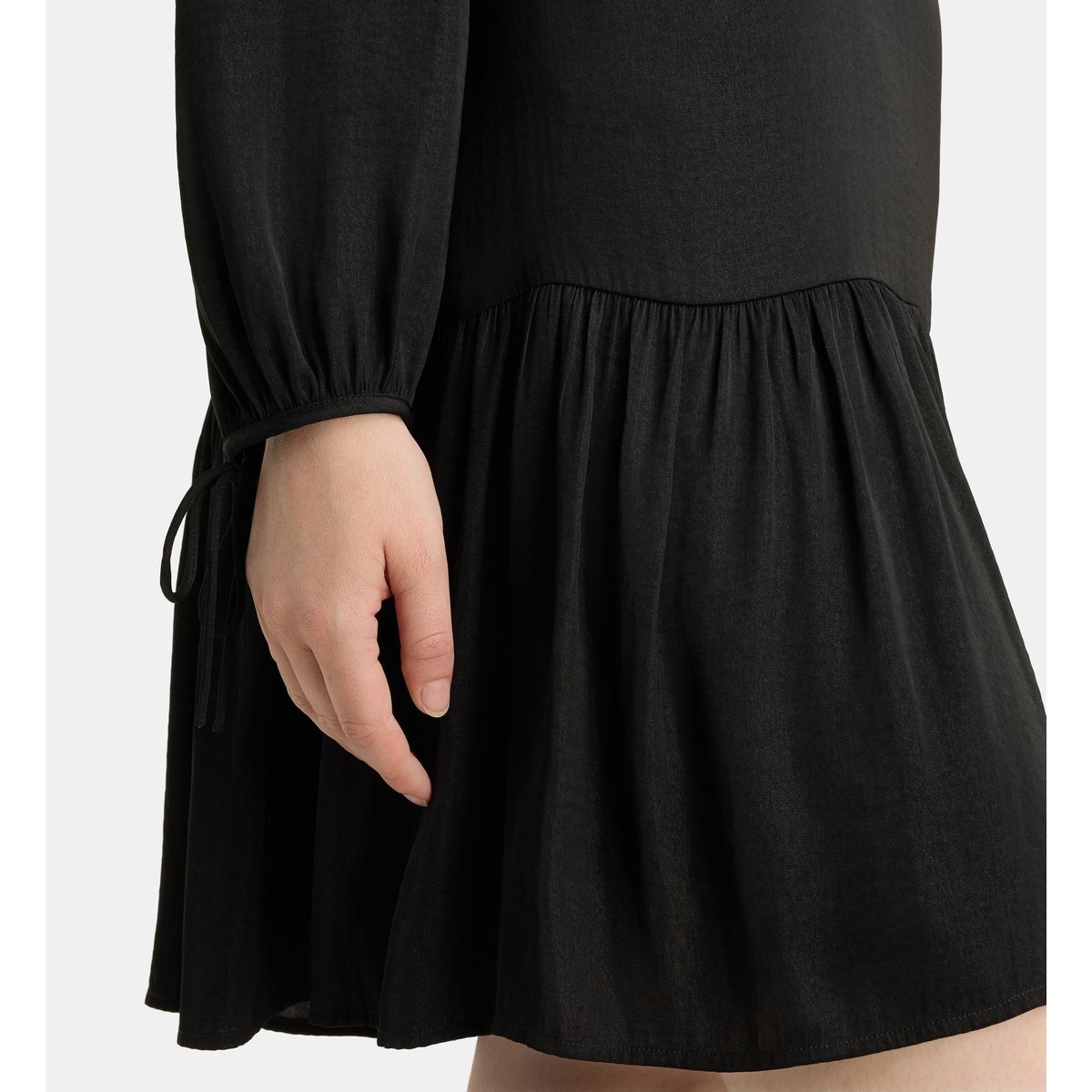 Robe elmer satl courte froncée satinée noir, GALERIES LAFAYETTE