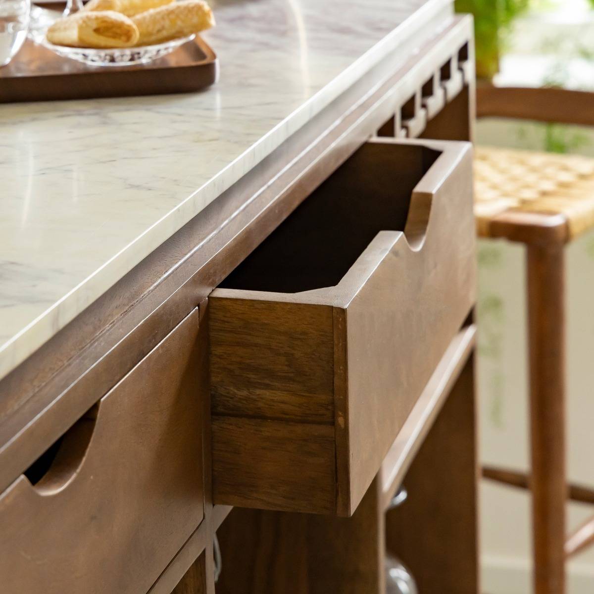 Bar en bois de manguier et marbre blanc SIENNE bois foncé, MADE IN MEUBLES