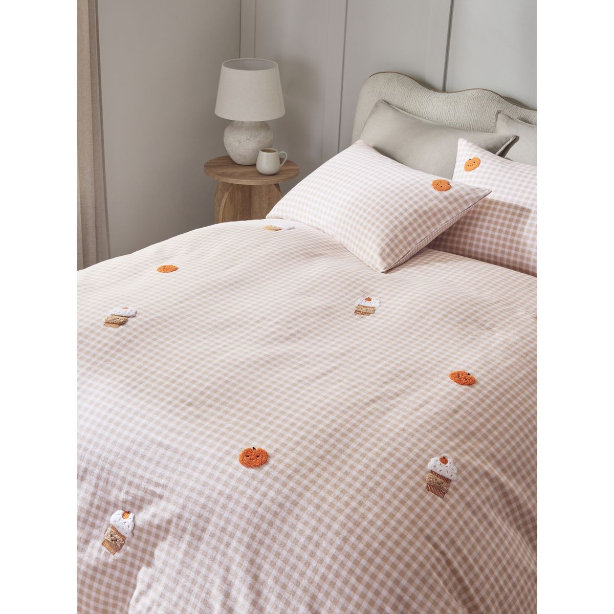 Parure housse et taie en coton brossé tufté naturel, NEXT