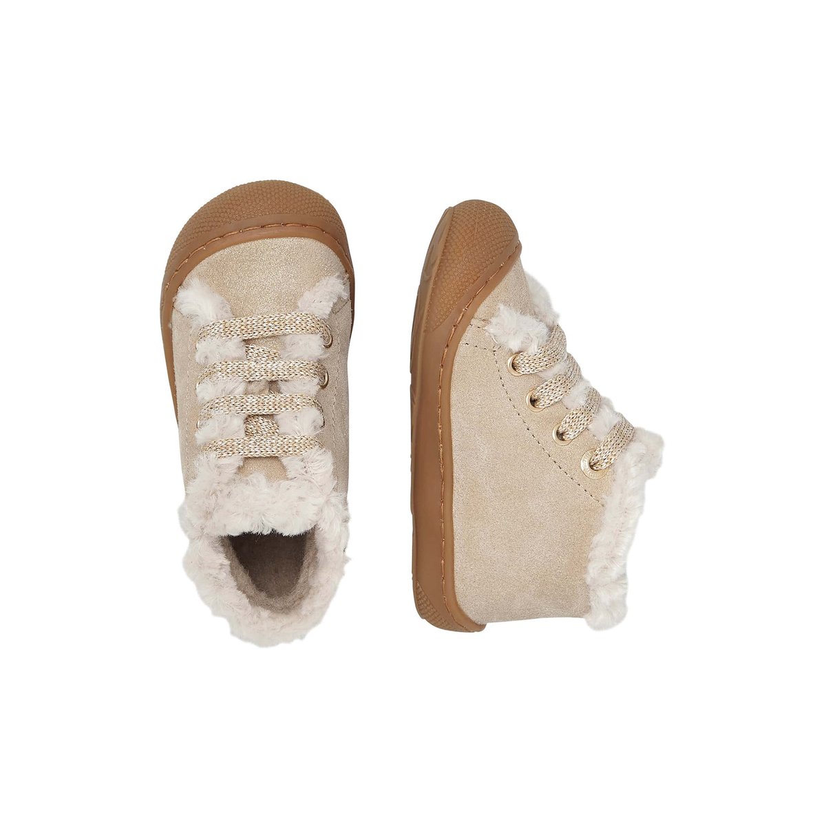 Chaussures premiers pas en daim et laine LALLIT platine, NATURINO