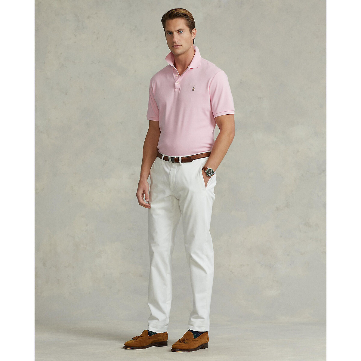 Polo Custom Fit Pima cotone logo ricamato rosa chiaro, POLO RALPH LAUREN