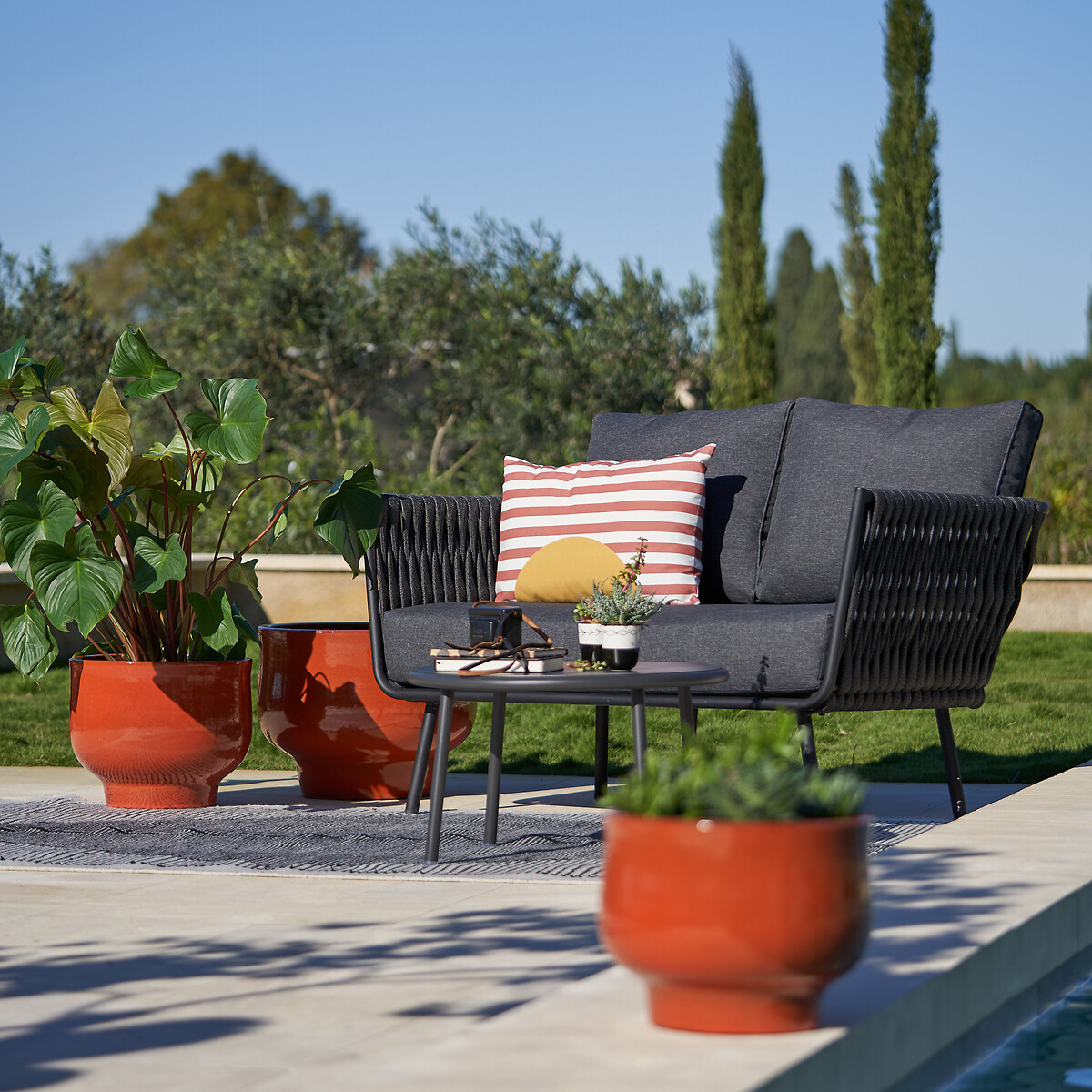 Canapé de jardin 2 places aluminium, Masai gris anthracite, LA REDOUTE INTERIEURS