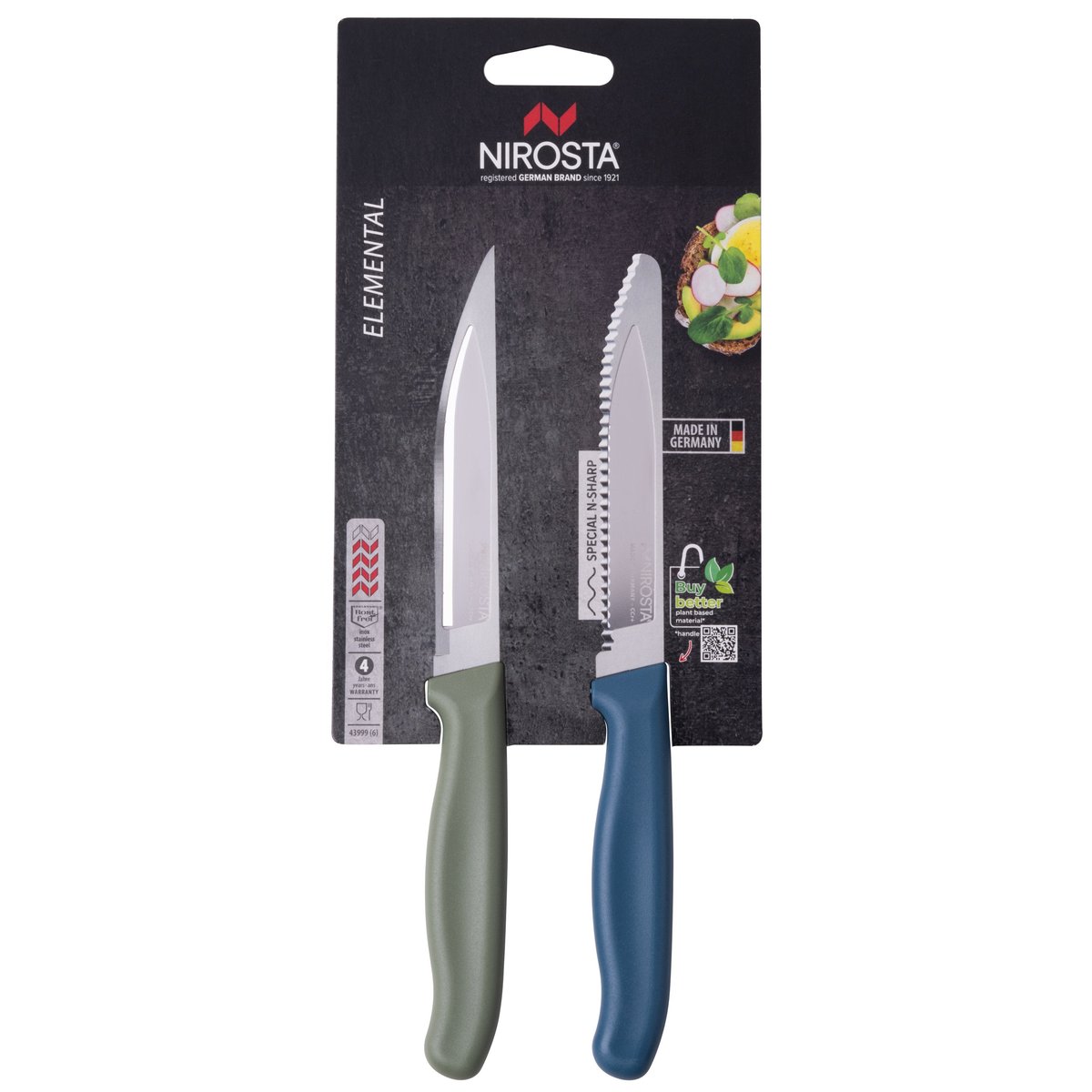 Set de 2 couteaux d’office et à petit déjeuner 22,5 cm ELEMENTAL vert,bleu, NIROSTA