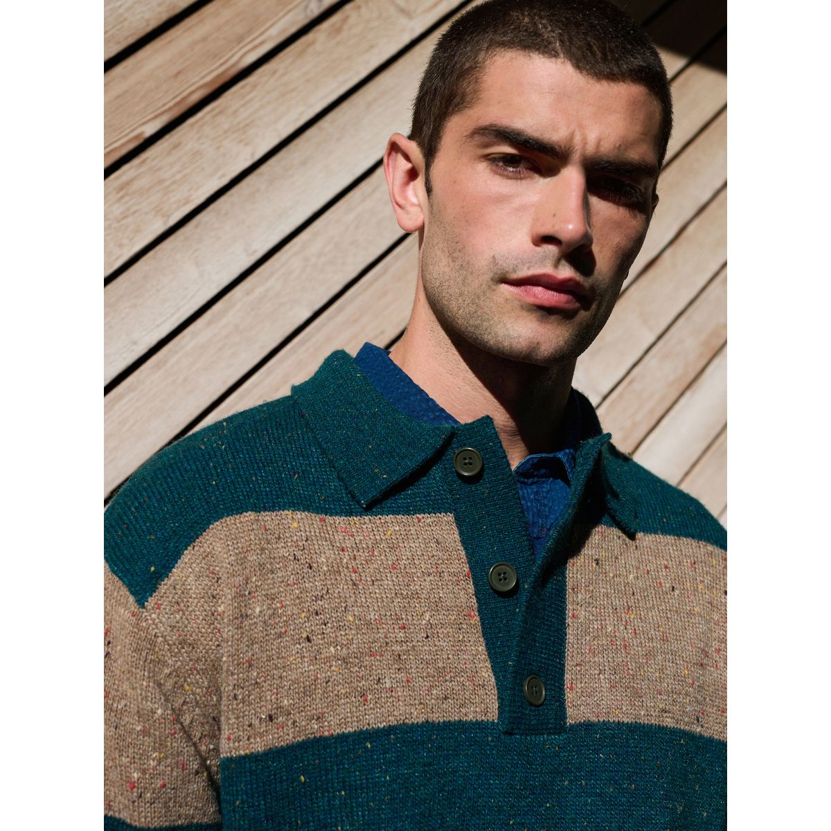 Polo de rugby décontracté en maille à rayures bleu sarcelle/marron, NEXT