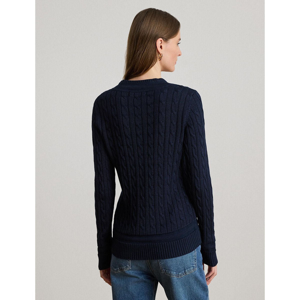 Maglione a trecce scollo a V MEREN blu marino, LAUREN RALPH LAUREN