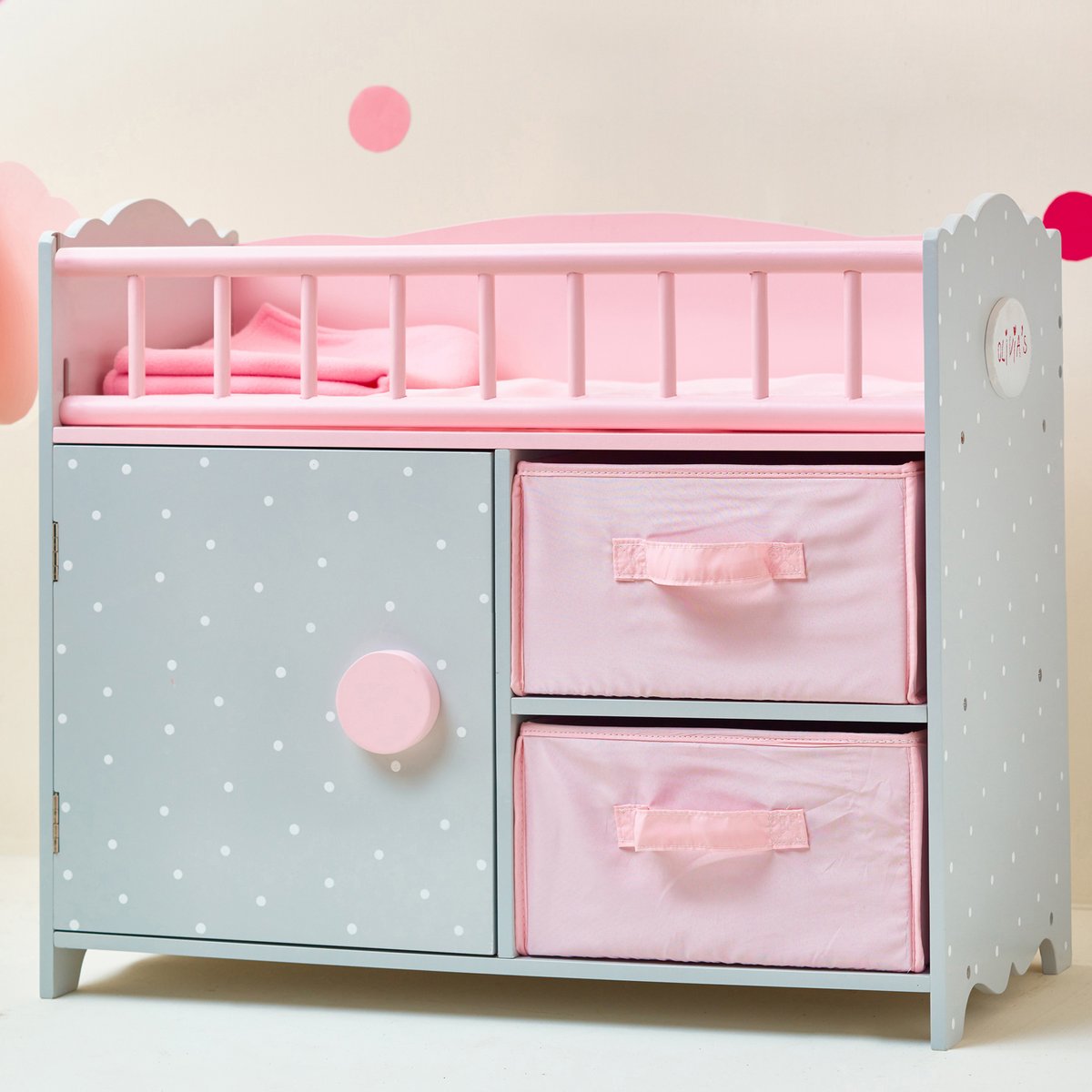Berceau poupée avec rangement, Bois, POLKA DOTS PRINCESS rose, TEAMSON KIDS
