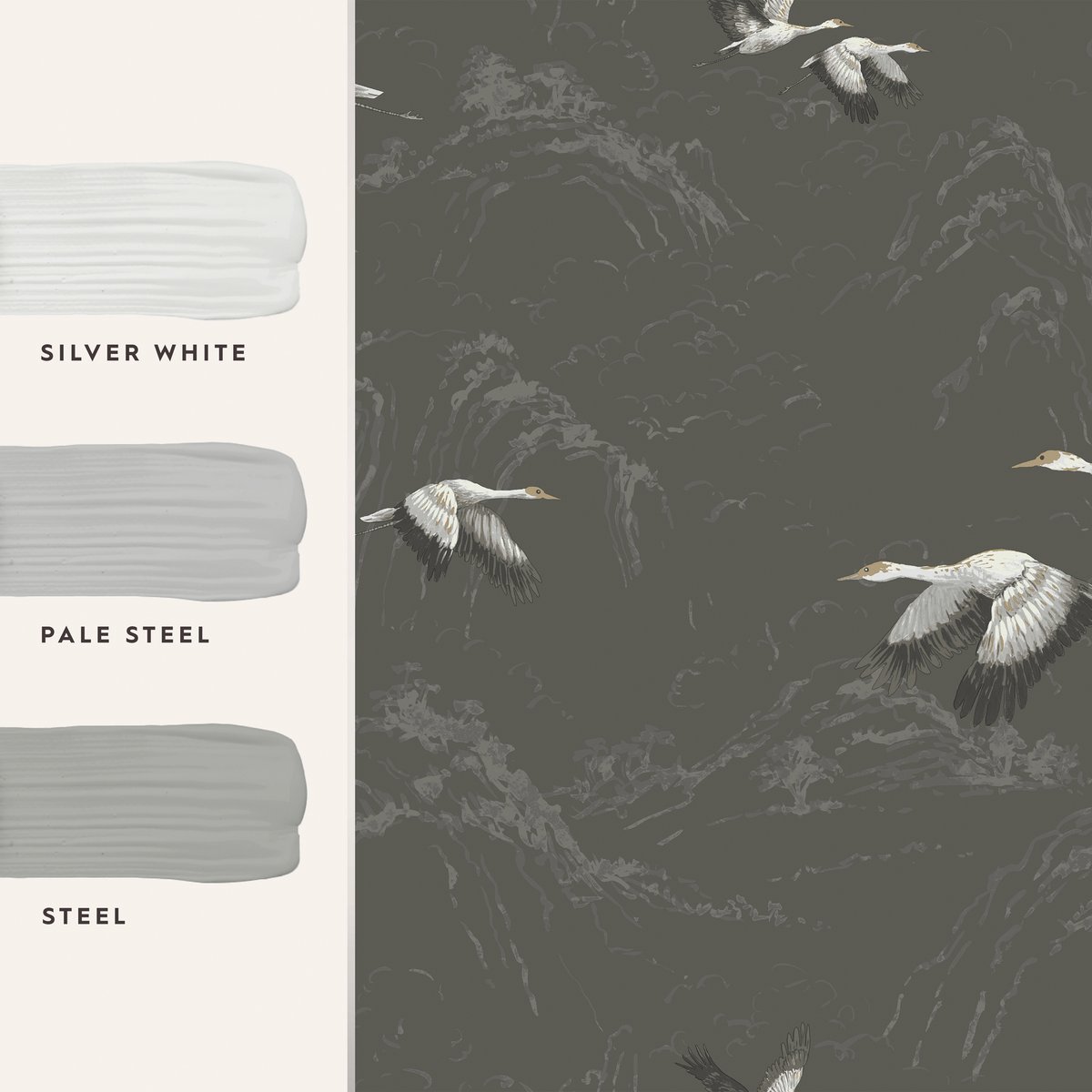 Papier peint Grues Animalia gris foncé, LAURA ASHLEY