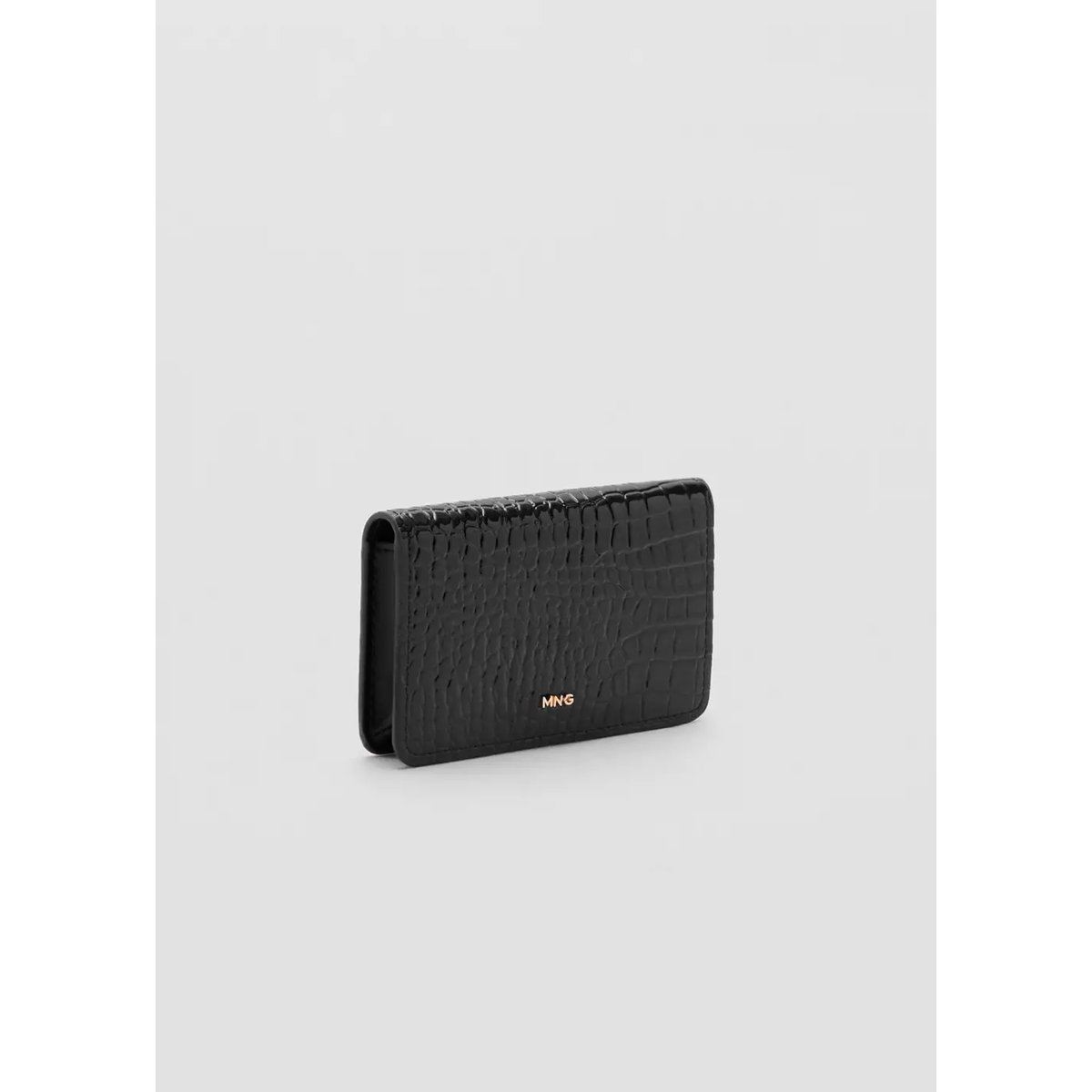 Petit portefeuille effet croco brillant noir, MANGO