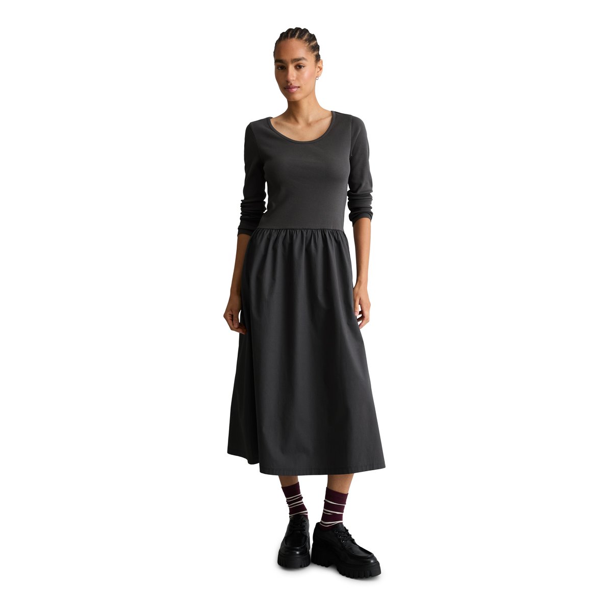 Robe évasée en jersey avec une jupe en popeline de coton gris, MARC O’POLO DENIM