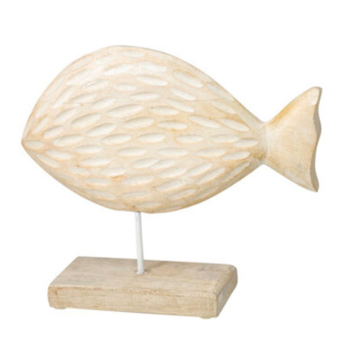 Statuette poisson en bois de mangue blanchi 15x7x22cm blanc, WADIGA