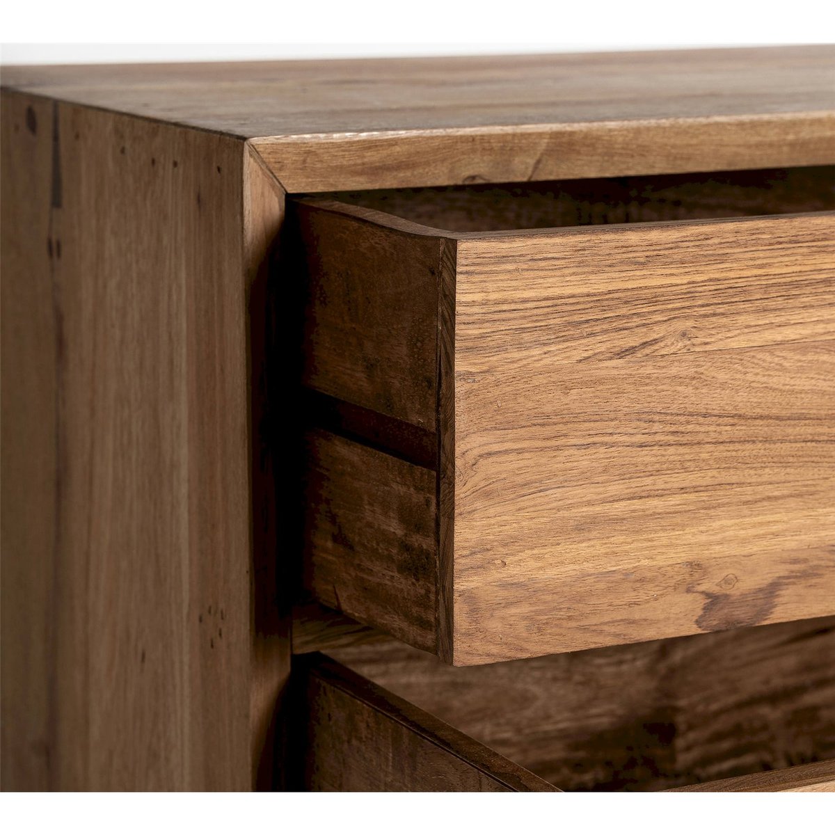 Table de chevet en bois massif style scandinave brun naturel avec poignées noires, RECOLLECTION