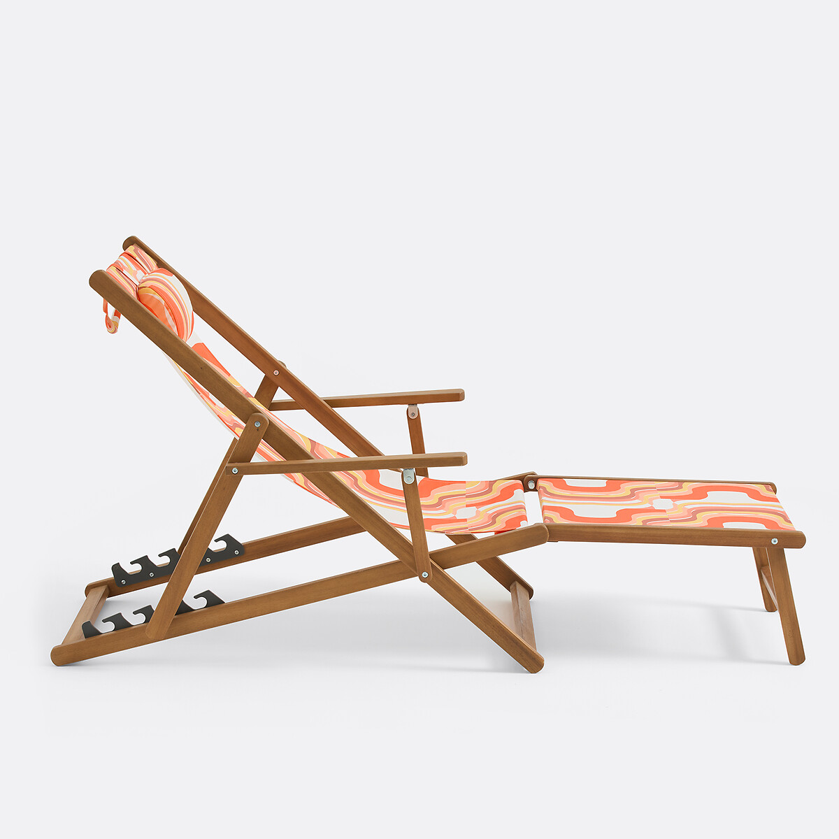 Chaise longue en acacia massif, tissu avec motif graphique, SONGE ORANGE orange/jaune, MAPOÉSIE X LA REDOUTE INTÉRIEURS