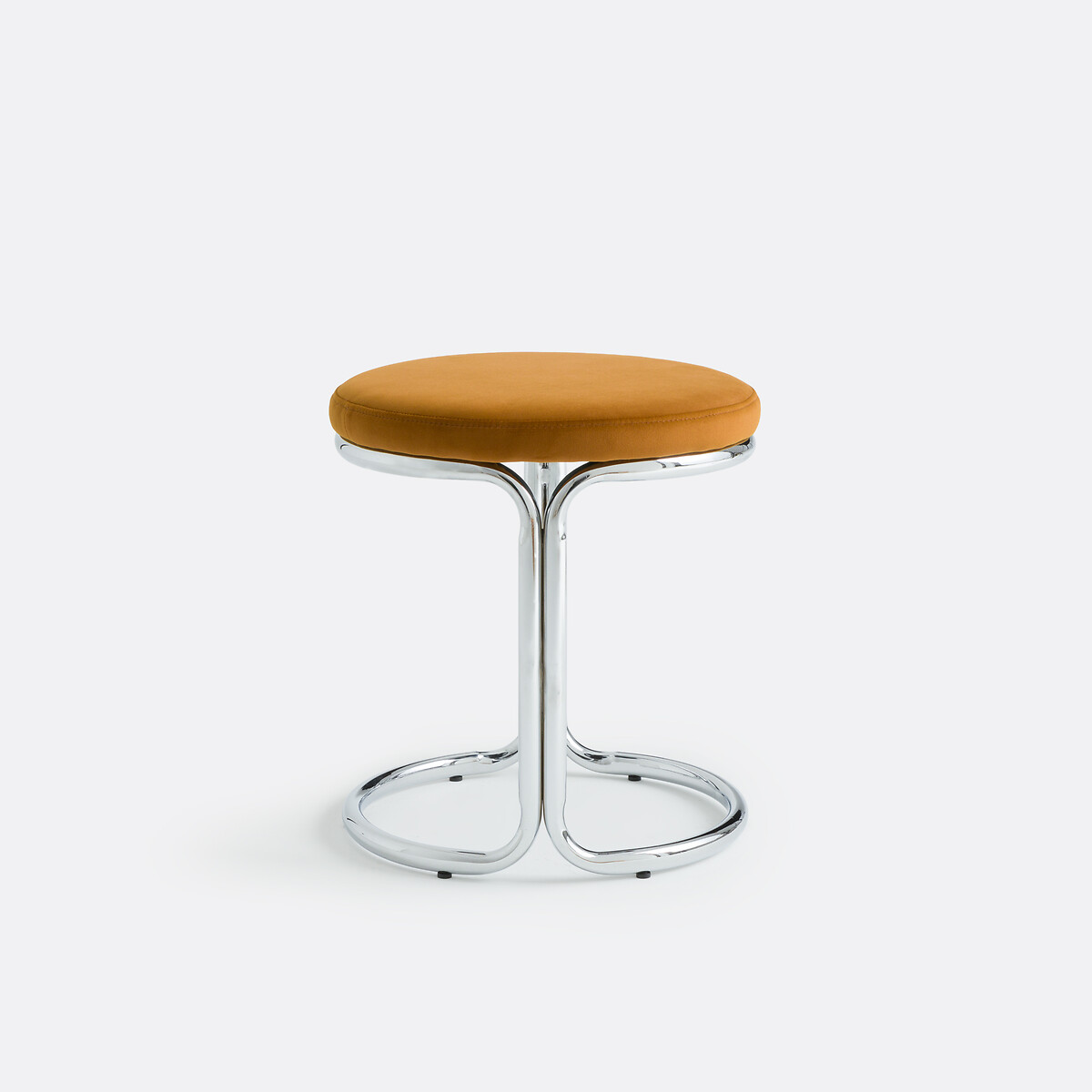 Tabouret bas en velours ras et métal acier chromé, ROYA chrome, LA REDOUTE INTERIEURS