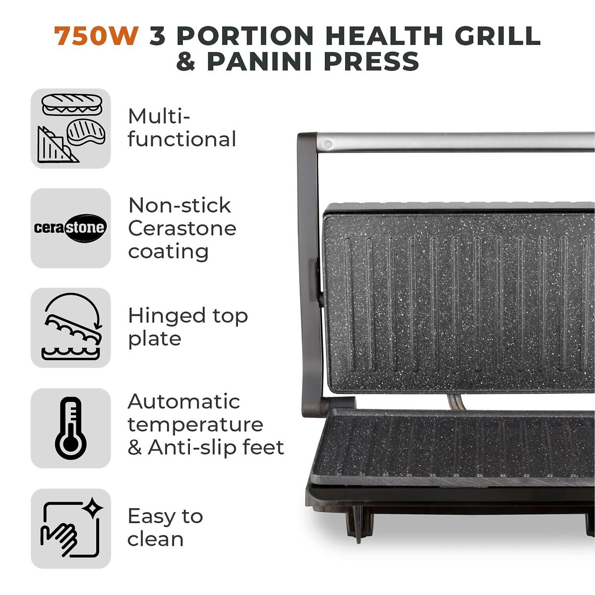 Tower Health Grill & Panini Press - T27038 silver-coloured, TOWER