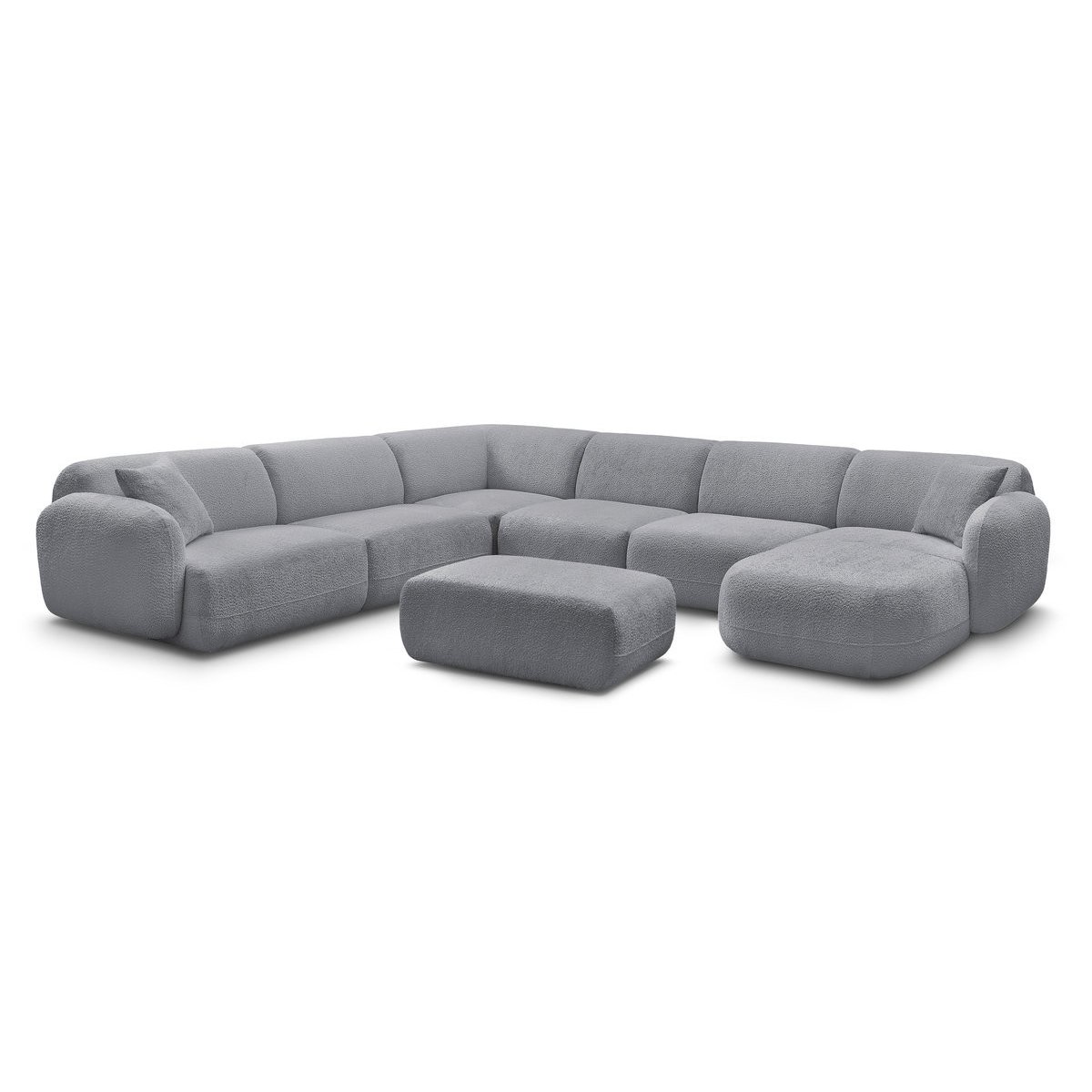 Canapé modulable 6 places en tissu chenille, ANDA gris, BOBOCHIC