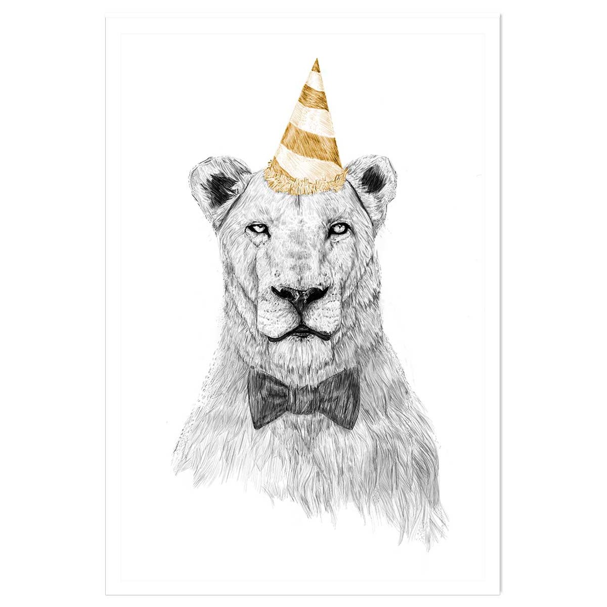 Affiche enfant lionne en fête affiche seule, HEXOA