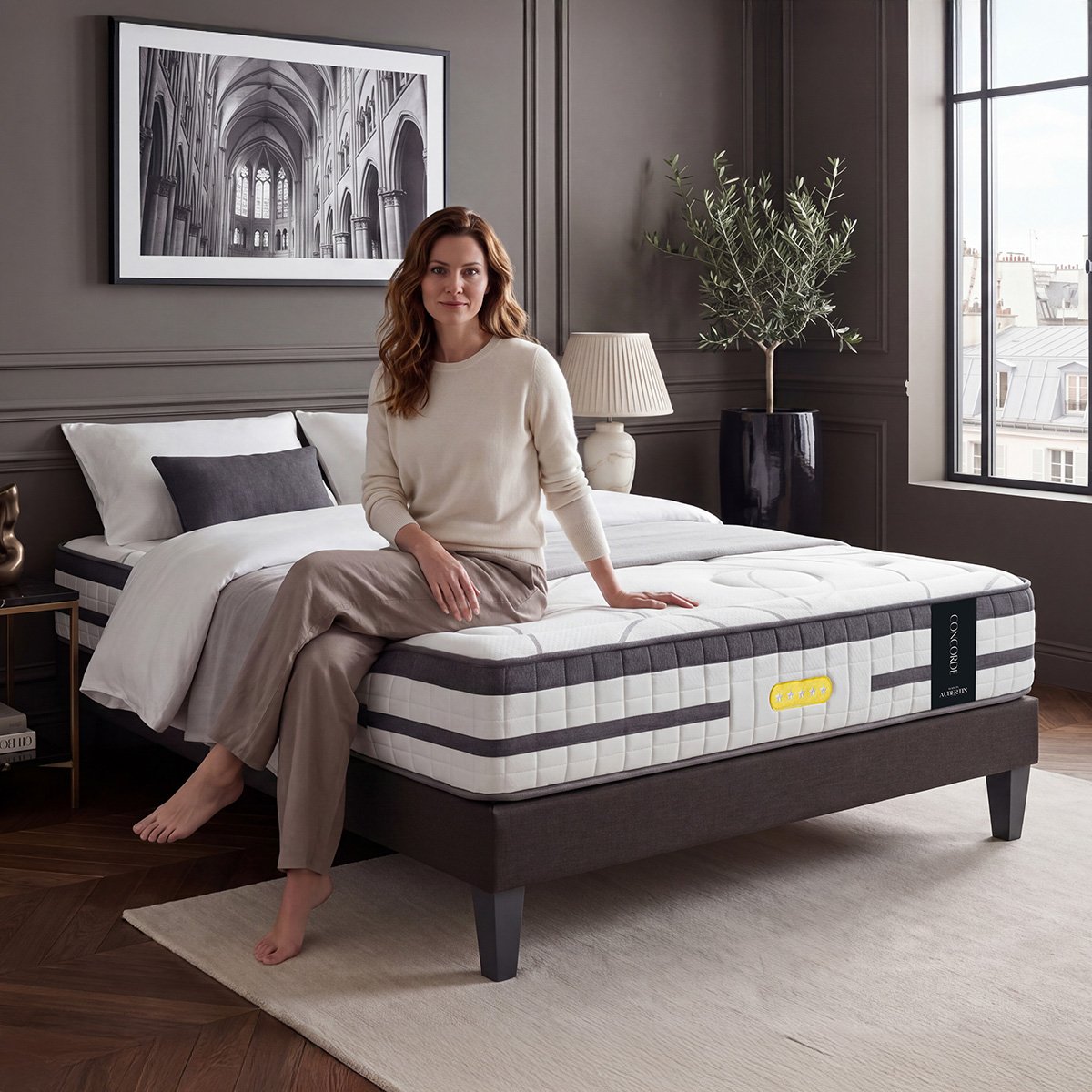 Matelas Ressorts ensachés CONCORDE - 26 cm d'épaisseur - Accueil équilibré, soutien ferme blanc, MAISON AUBERTIN